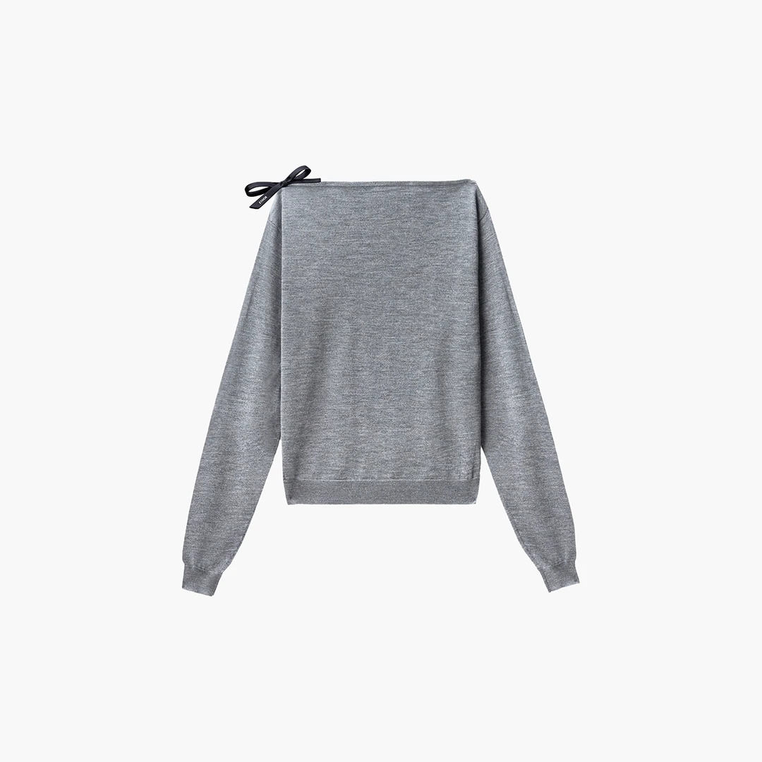 ETHOR设计师品牌 蝴蝶结一字领毛衣休闲气质 DSC买手店 DY5E09020