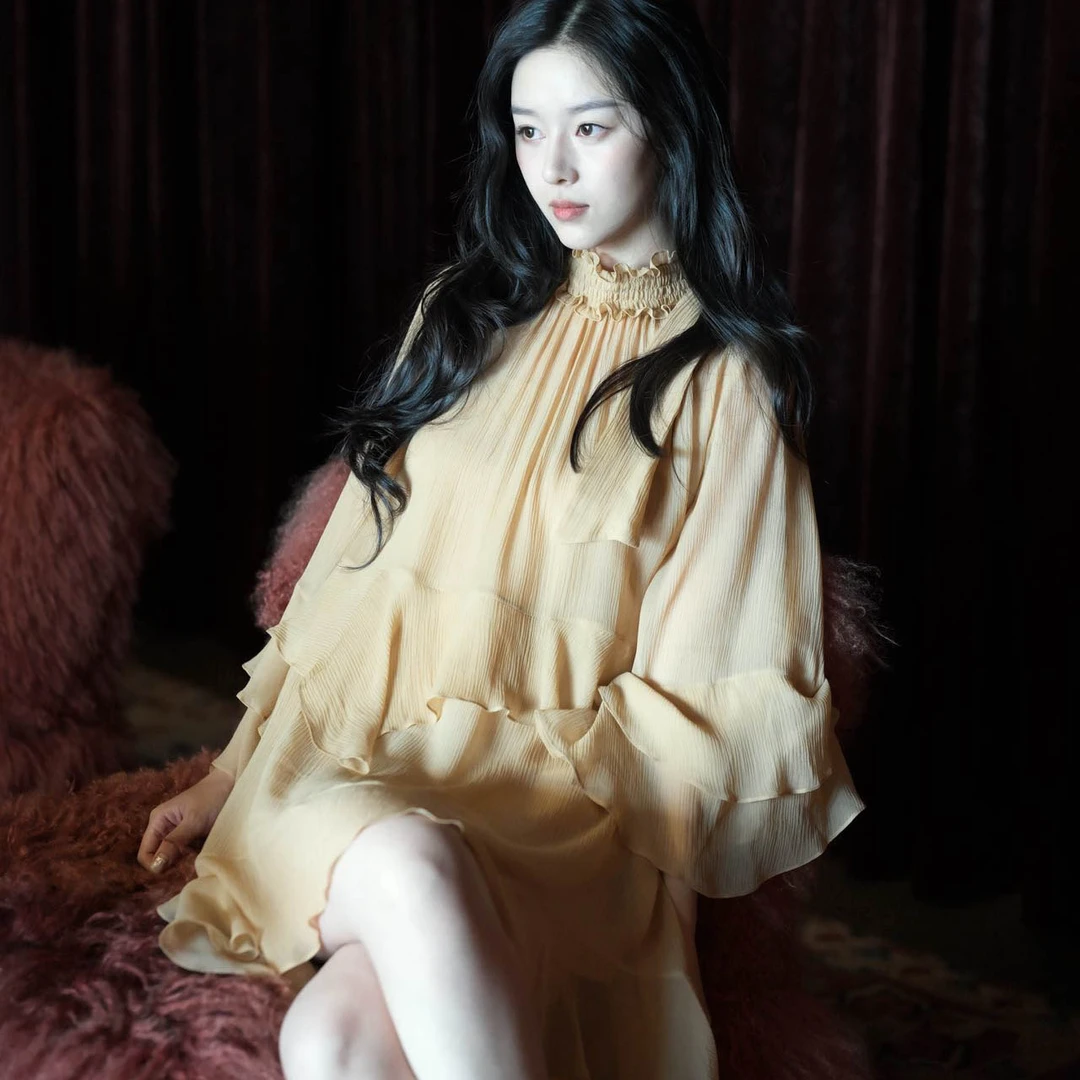 ERC猪婆桑蚕丝荷叶连衣裙桑蚕丝内搭