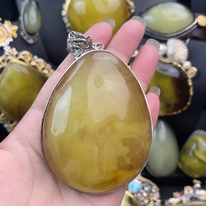 琥珀银S925镶嵌裸石