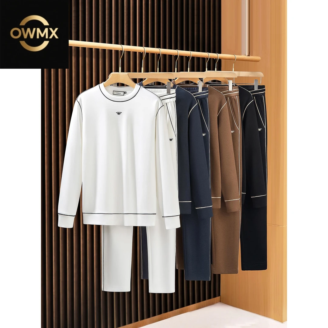 秋季时尚撞色刺绣明辑线两件套莫代尔空气层男士卫衣休闲运动套装