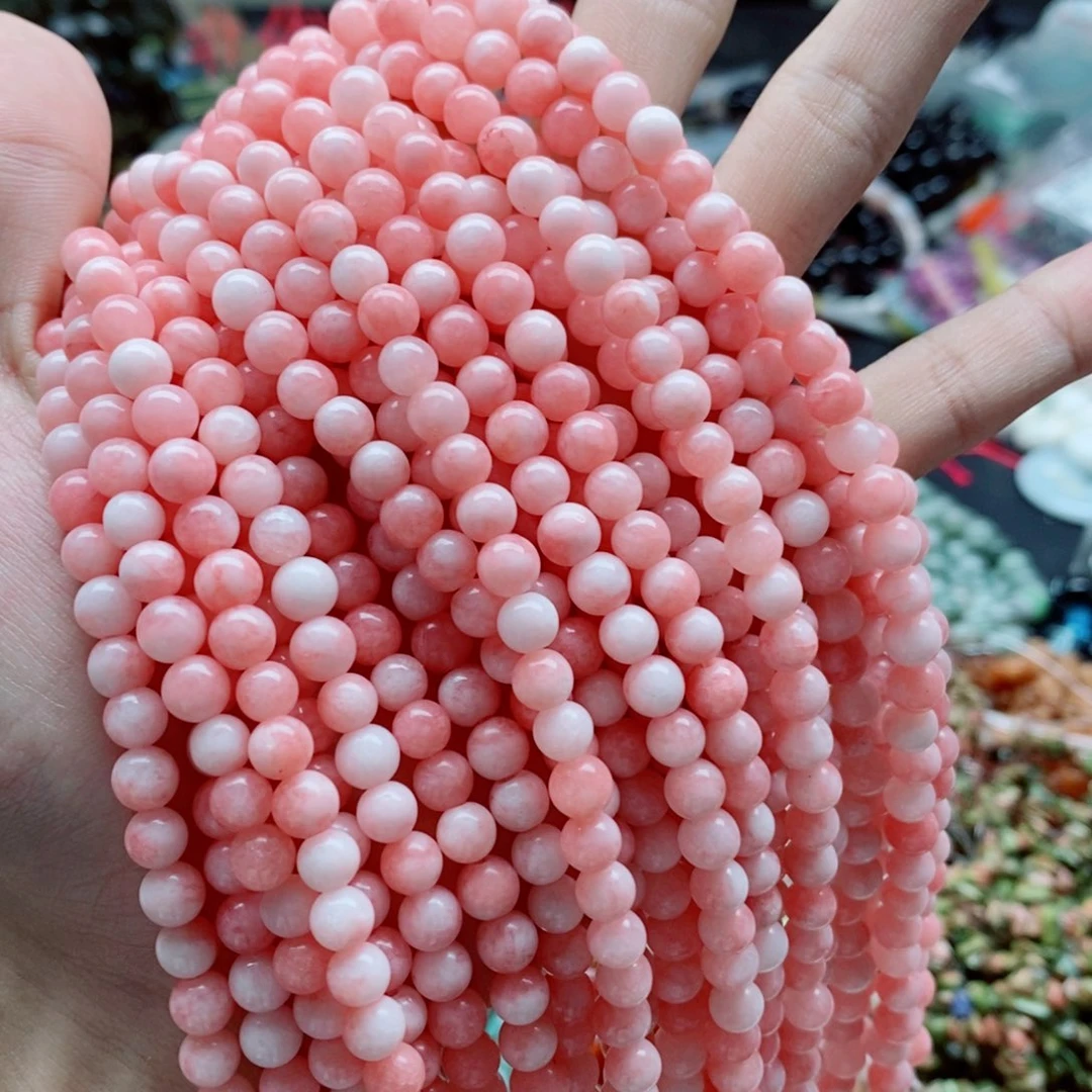 未镶嵌玛瑙/玉髓珠宝半成品一条天然6mm粉玉髓圆珠