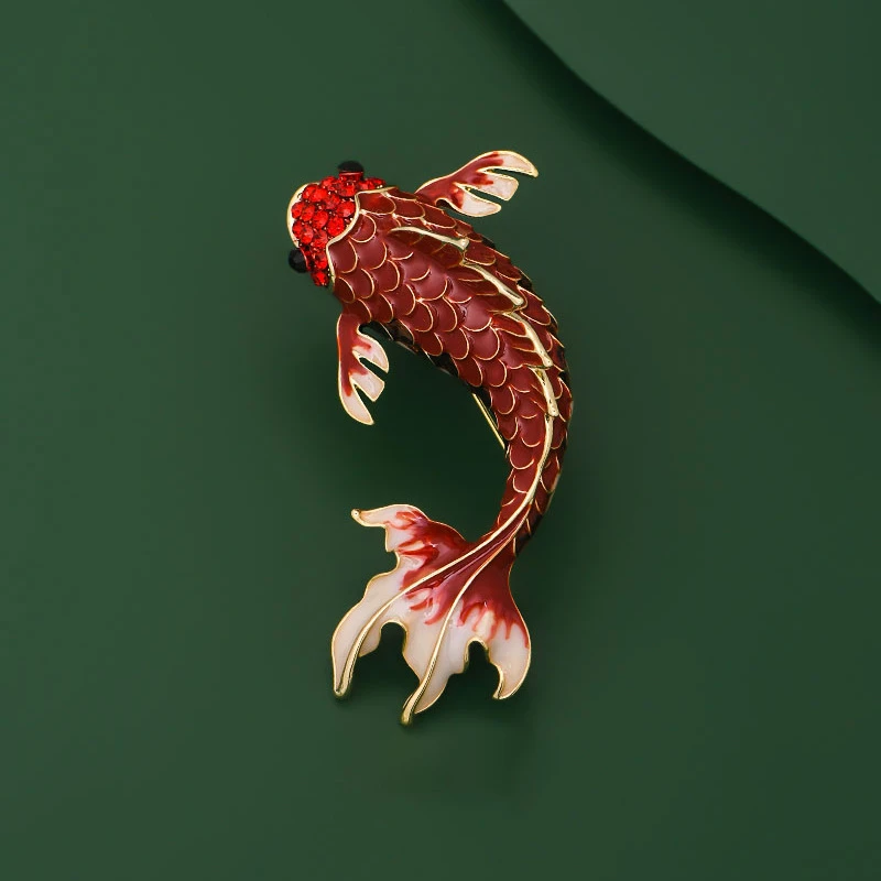铜布艺胸针 年年有鱼胸针高档女精致新年喜庆鲤鱼胸花胸针毛衣别