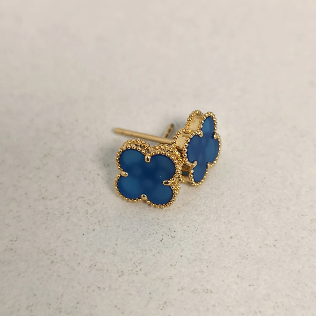 18k金蓝玛瑙花草耳钉