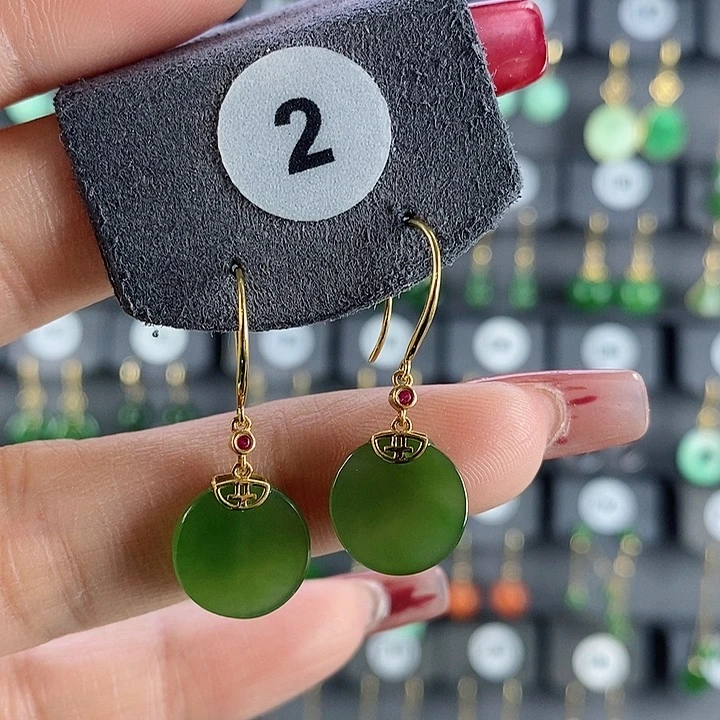 和田玉耳饰18K金镶嵌