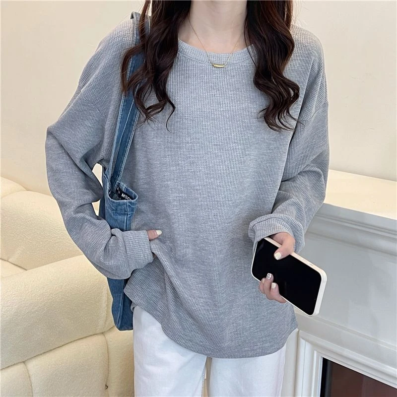 秋冬薄款高级感小众长袖t恤上衣宽松bf慵懒风短款卫衣女ins潮春秋