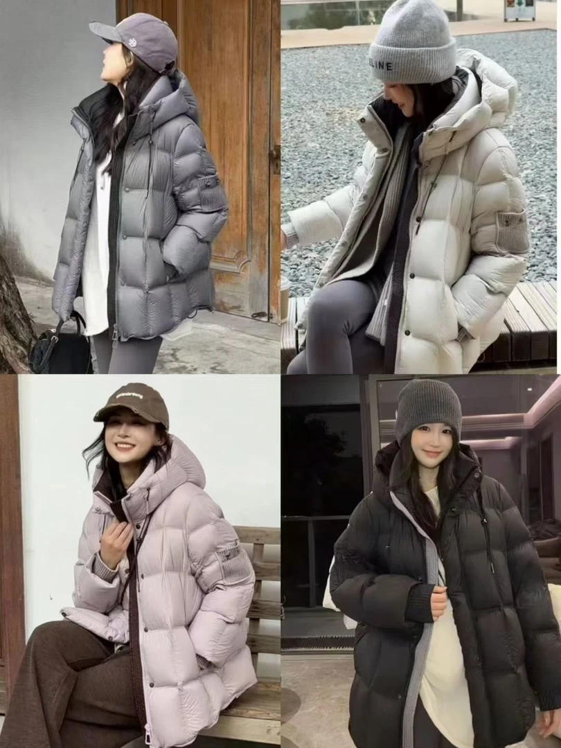 新款泡芙云朵90白鸭绒时尚连帽中长款加厚百搭休闲羽绒服