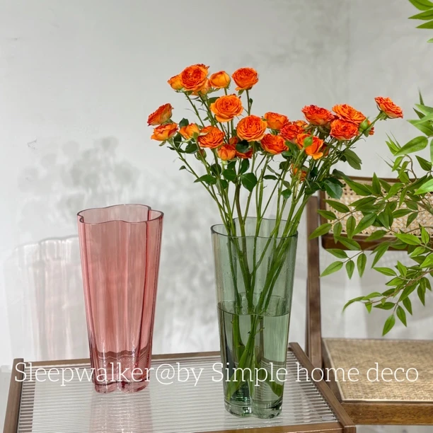 口14高30北欧风喷色湖泊口玻璃花瓶鲜花插花客厅餐桌装饰品摆件