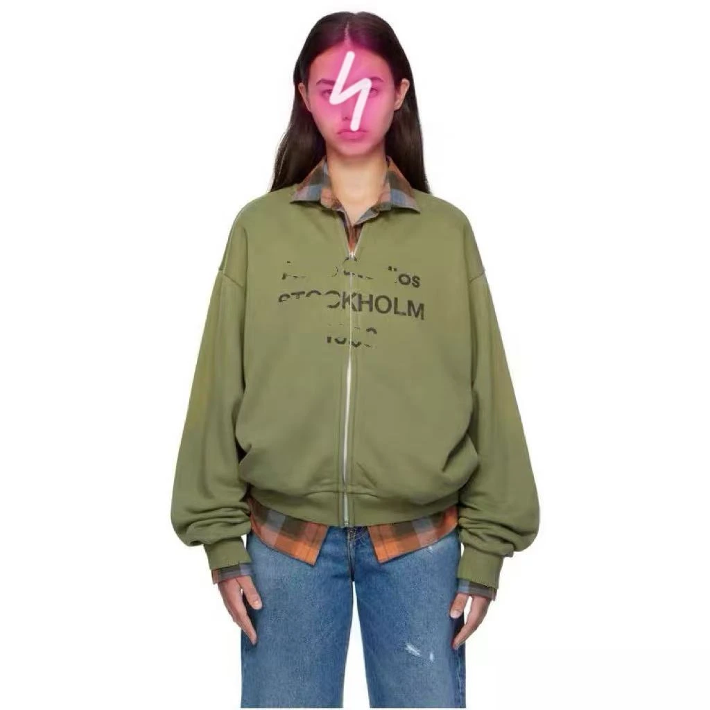 复古做旧做破褪色印花字母1996拉链棒球服棉质外套25092440