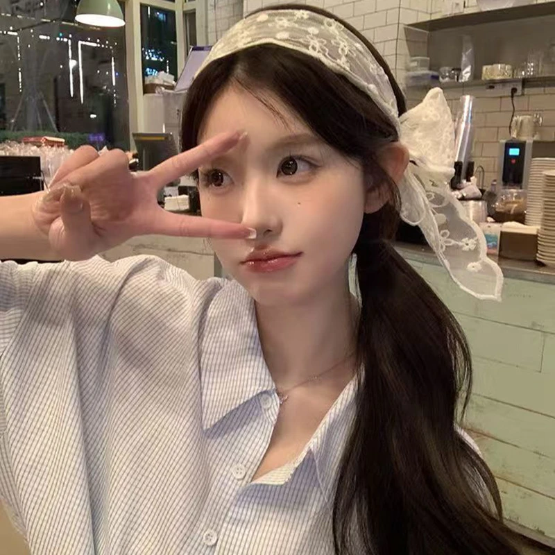 【艺凡】自带蝴蝶结～蕾丝蝴蝶结飘带宽边发箍女仙美森系发捆气质头