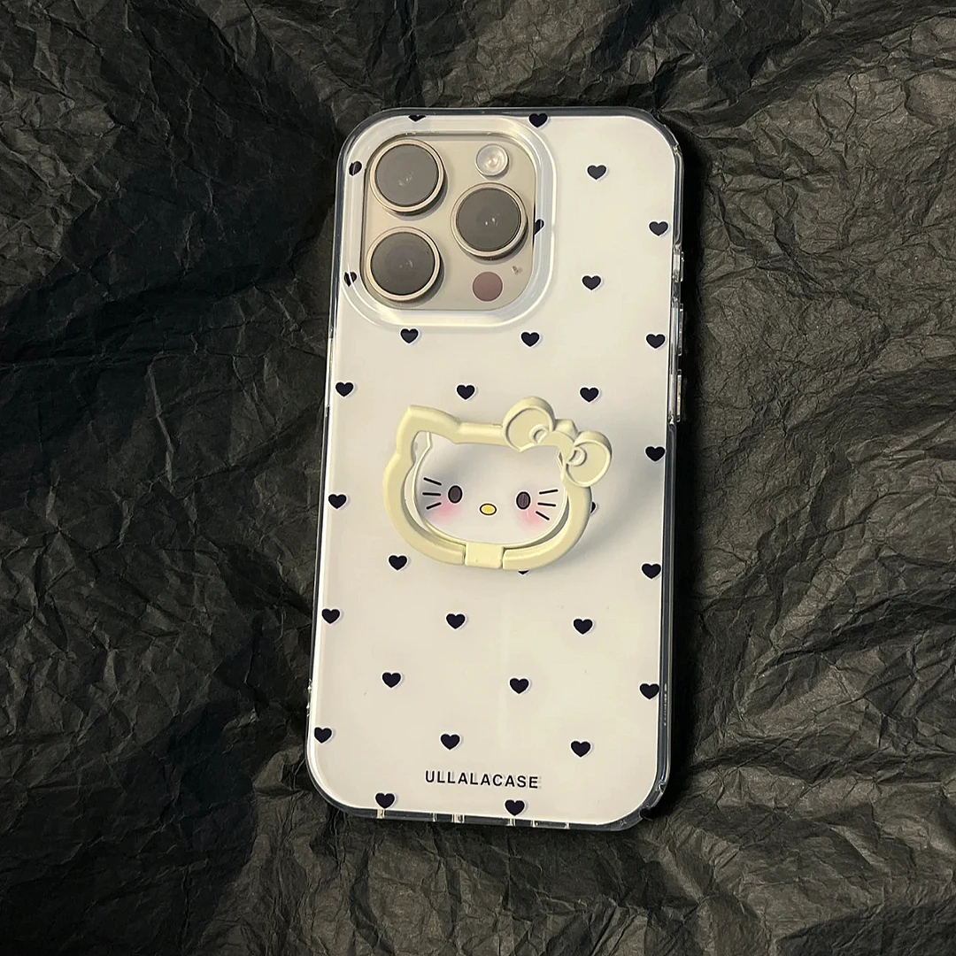 ins小爱心凯蒂支架适用苹果16/15手机壳iPhone13华为vivo小米oppo