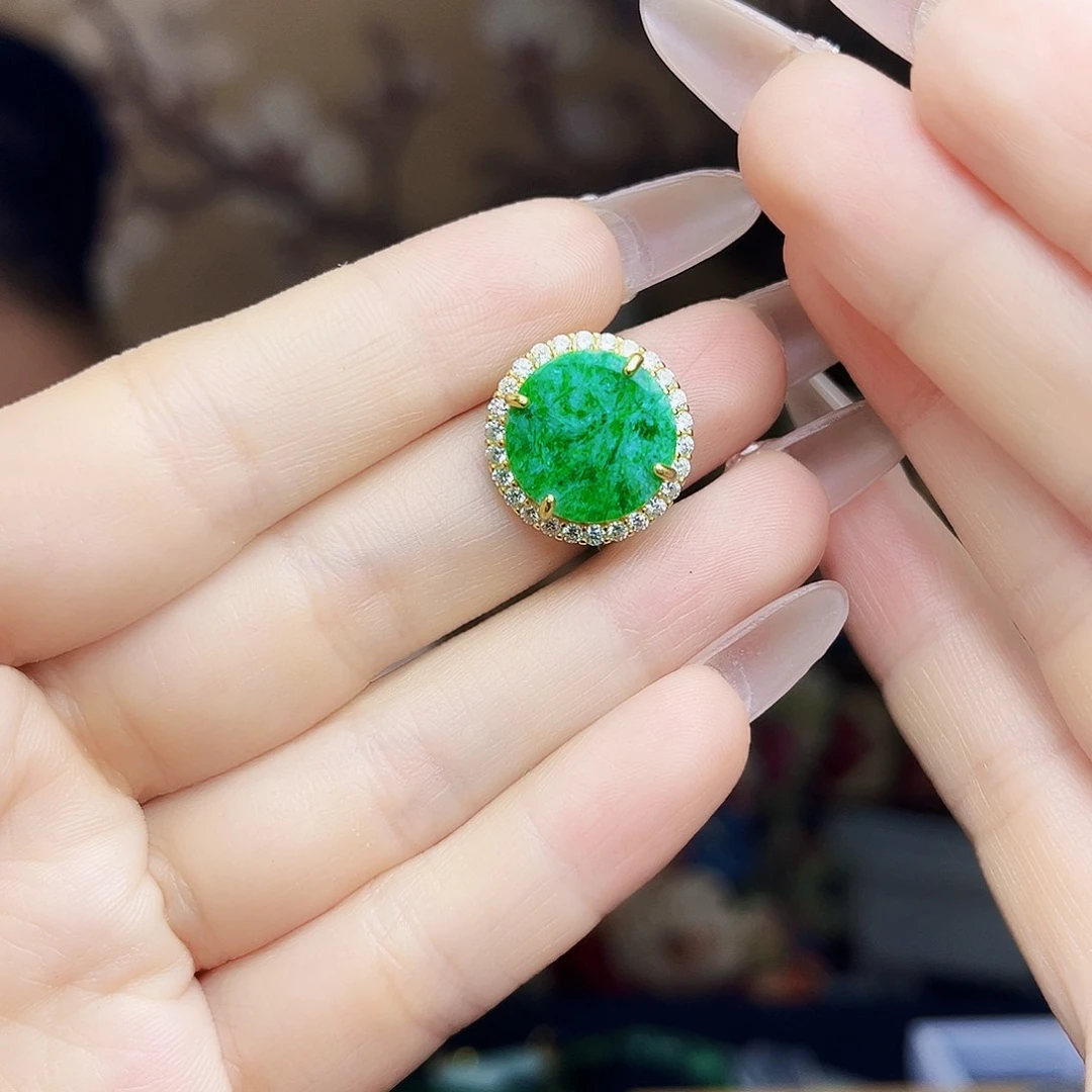 翡翠银S925镶嵌颈饰戒指