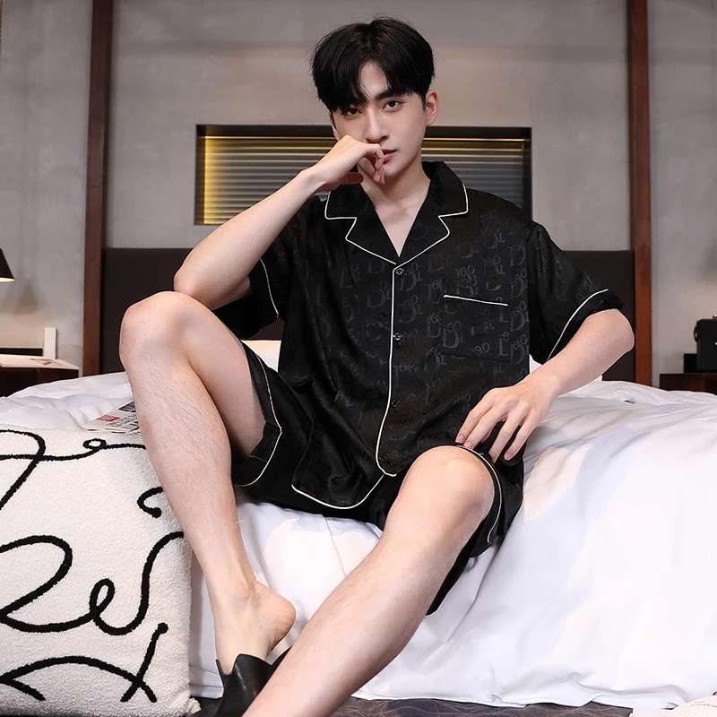 睡衣男夏季冰丝短袖薄款爆款2025新款夏天高档帅气男士家居服套装