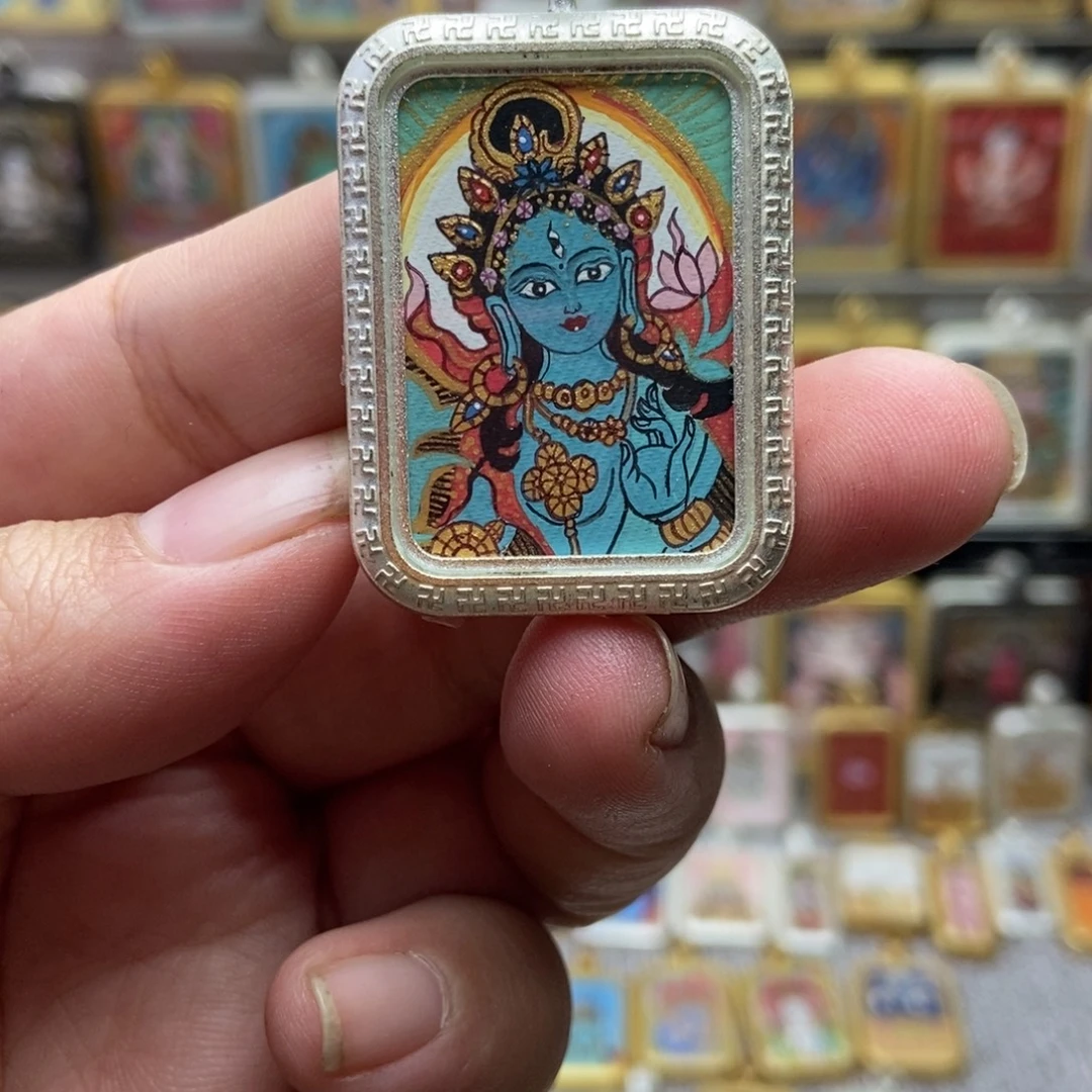 吊坠绿妈妈纯手绘唐卡