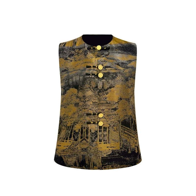 【芳悦格】"汉宫秋月"非遗花纹宋锦新中桑蚕丝真丝马甲-F8208