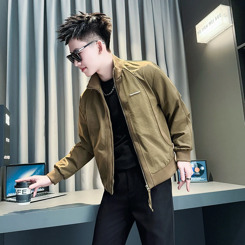 男士夹克春秋季2025新款网红洋气炸街男装高级感百搭休闲立领外套