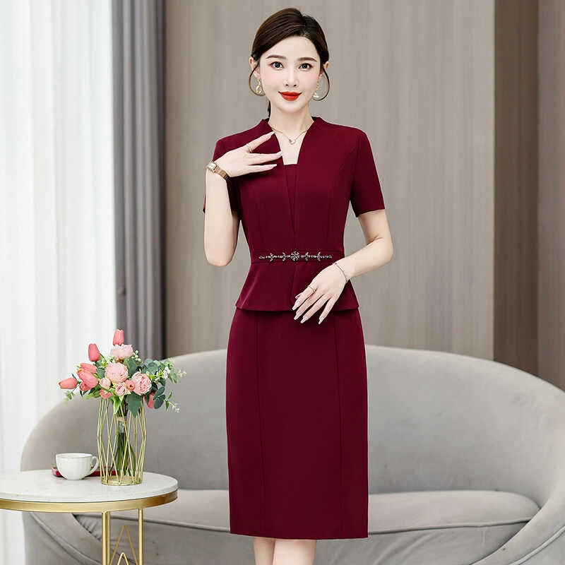 【专柜品质】妈妈假两件显瘦遮肚包臀连衣裙女夏装喜婆婆婚宴装高