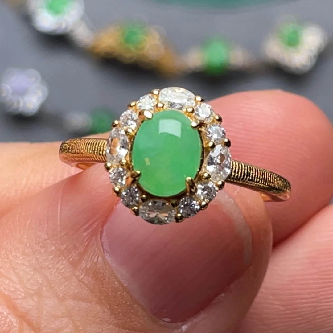 翡翠银S925镶嵌戒指纯天然缅甸翡翠A货