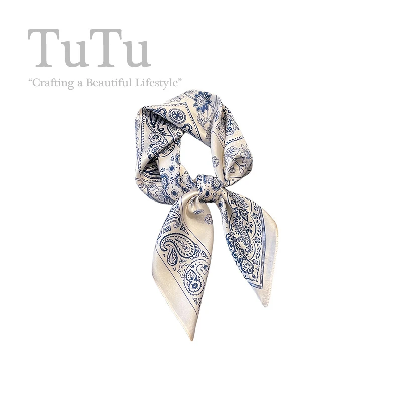 TuTu  复古时髦腰果百搭小丝巾女春夏新款方巾发带包头小领巾韩