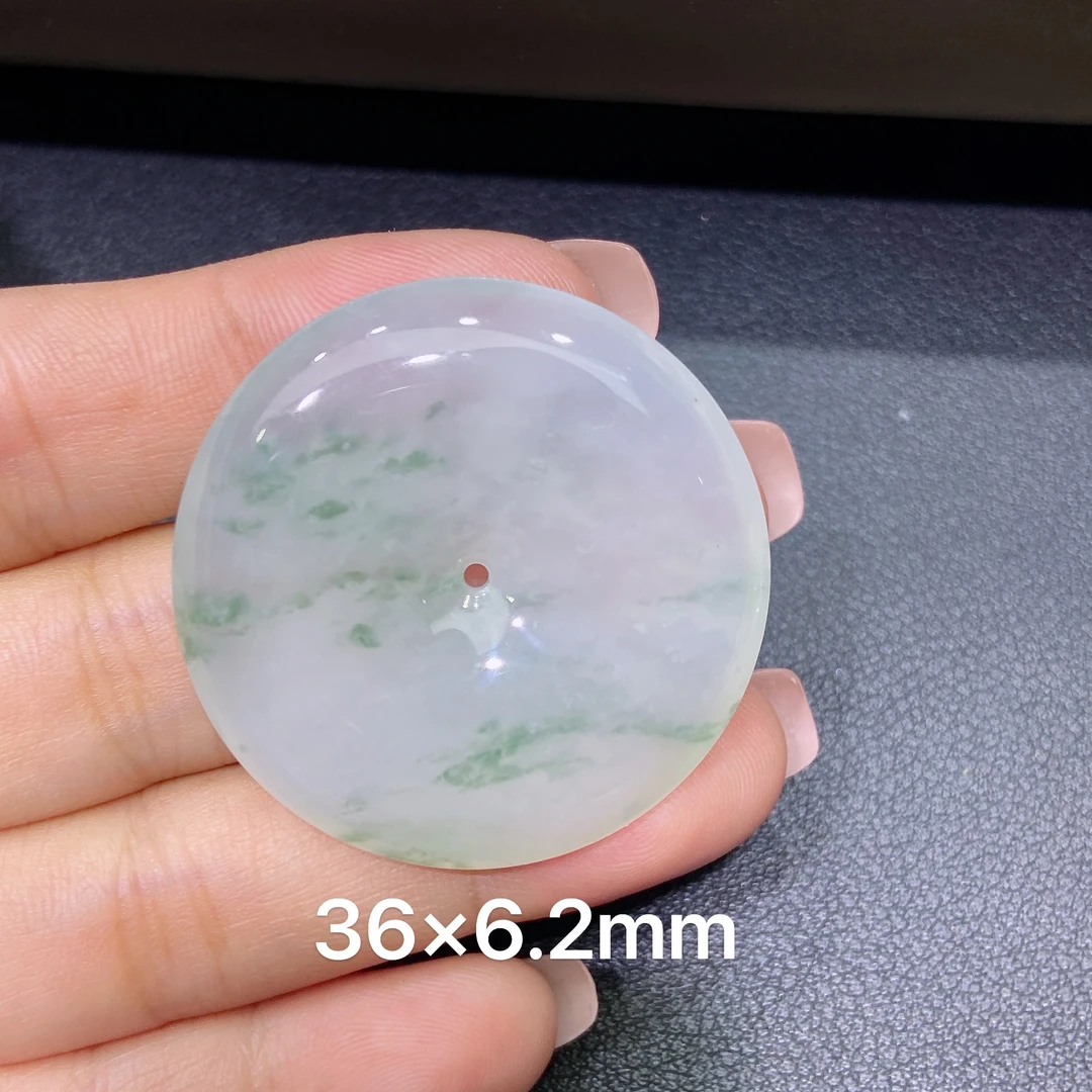缅甸天然A货翡翠 老坑冰种灵动飘花平安扣吊坠 玉质细腻 k135