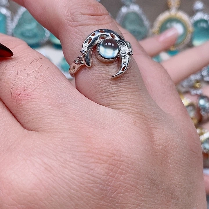 蛇纹石玉戒指银S925镶嵌婉*