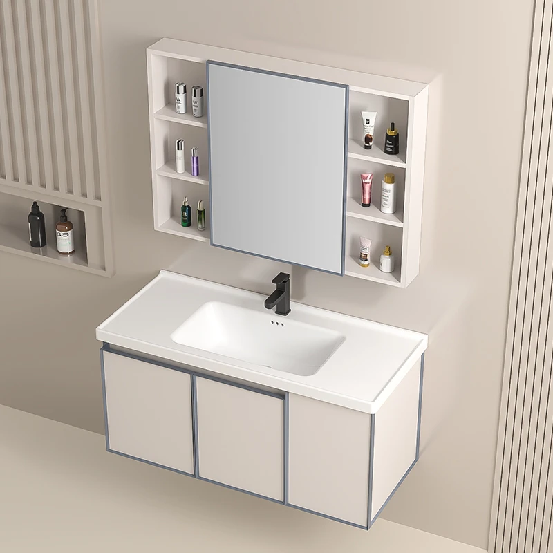 东腾卫浴浴室柜卡其色简约风加厚防水防潮组合防腐蚀陶瓷一体盆