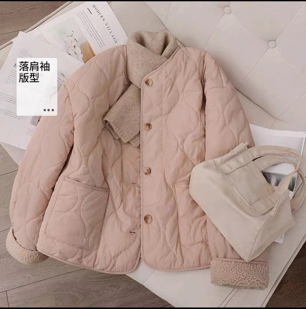 复古仿羊羔绒葫芦纹棉服2025冬季韩版加厚加绒圆领棉衣外套棉袄女