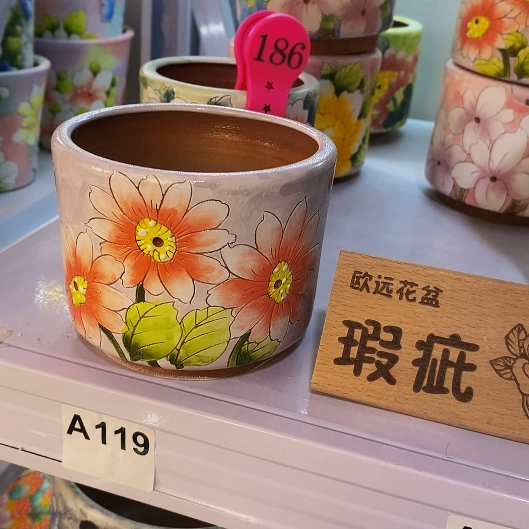 紫砂花盆红陶手绘花盆