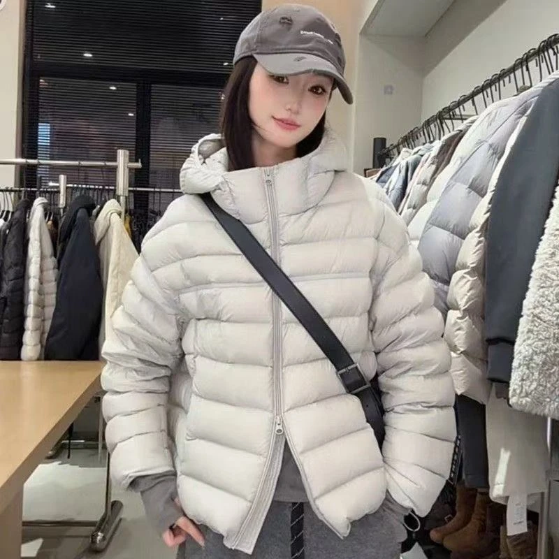 现货90鸭绒连帽常规款排骨拉链插肩袖长袖韩版立领宴会女士DB