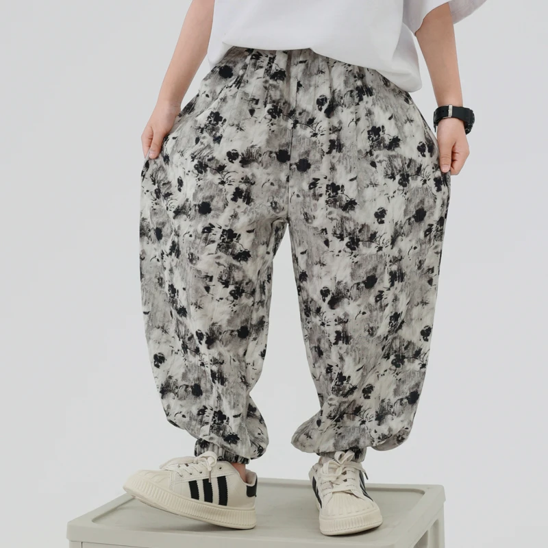 男童夏季薄款满印儿童休闲防蚊裤2025新款男孩夏款印花宽松灯笼裤