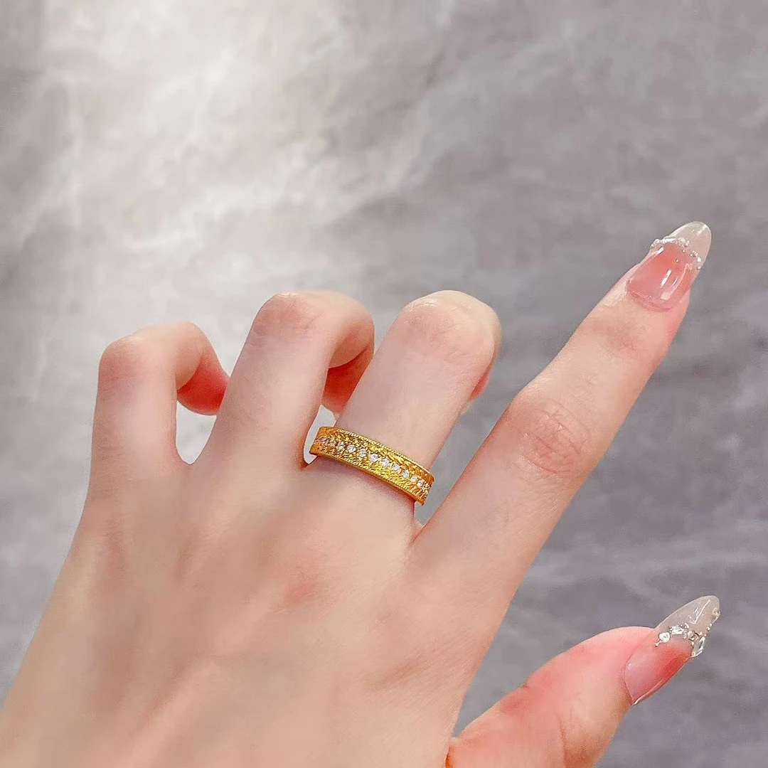 足金999 黄金首饰 5D镶嵌莫桑088戒指 气质时尚简约