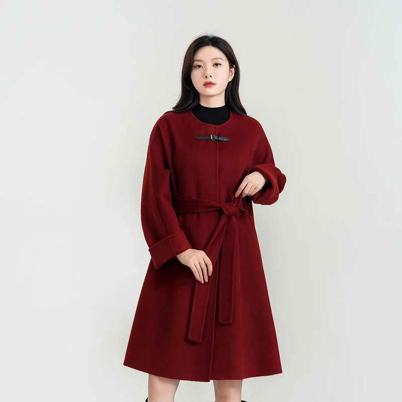 %初剪羊毛双面呢大衣高贵洋气高档中长款纯色小个子大衣外套