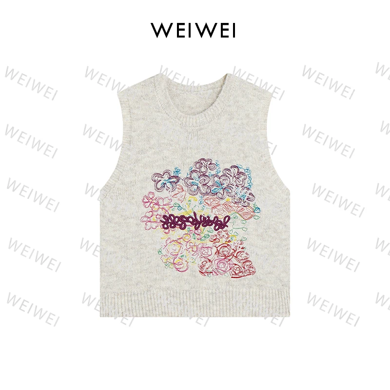 【维维Aires】时尚气质莫奈花园刺绣针织上衣81706