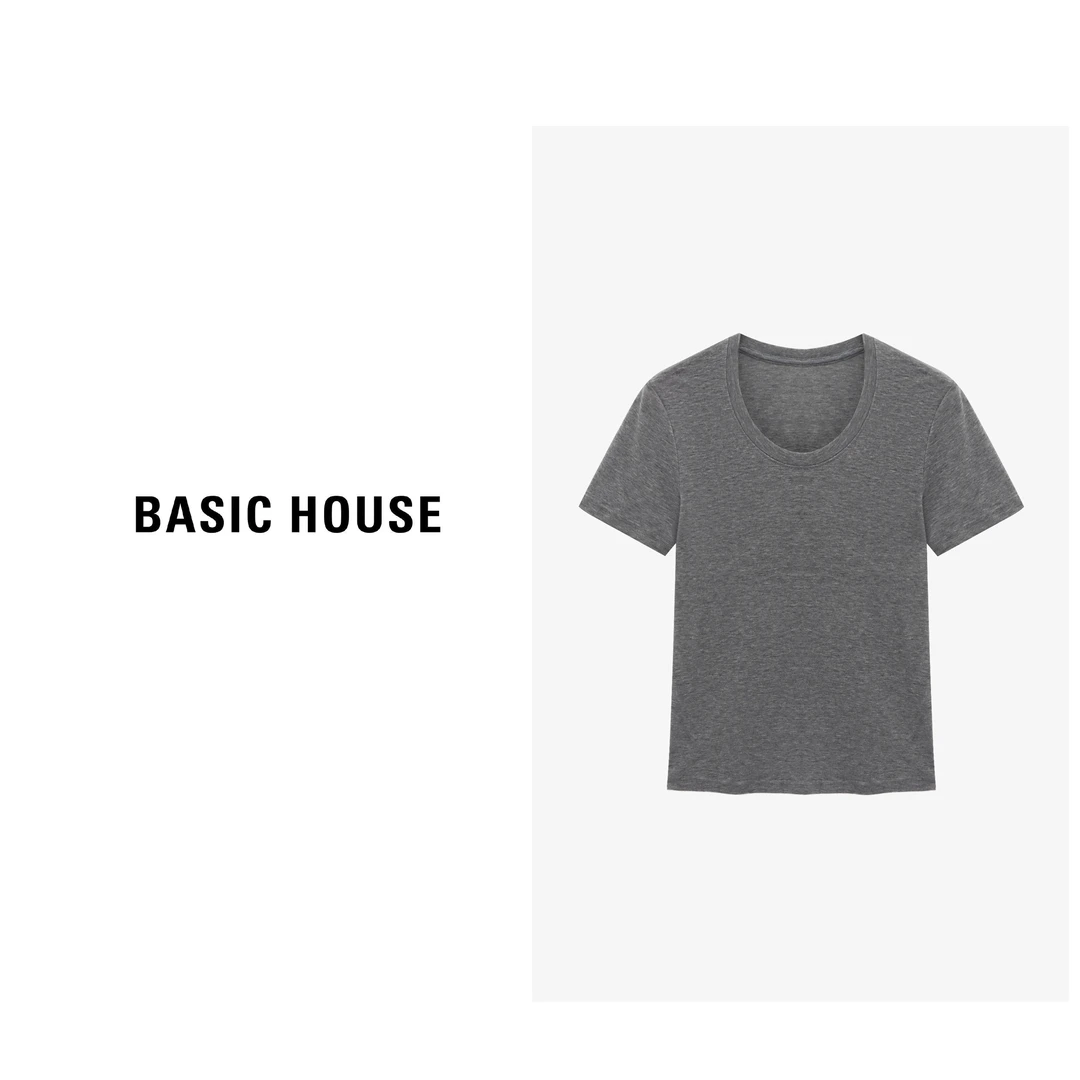 Basic House/百家好夏季纯欲慵懒风女装女士修身T恤-B0625H5U582