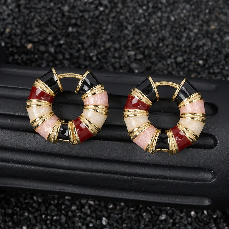 925银珐琅耳饰 梁雅帝专属新品法式甜甜圈暖色釉彩实心纯银耳扣