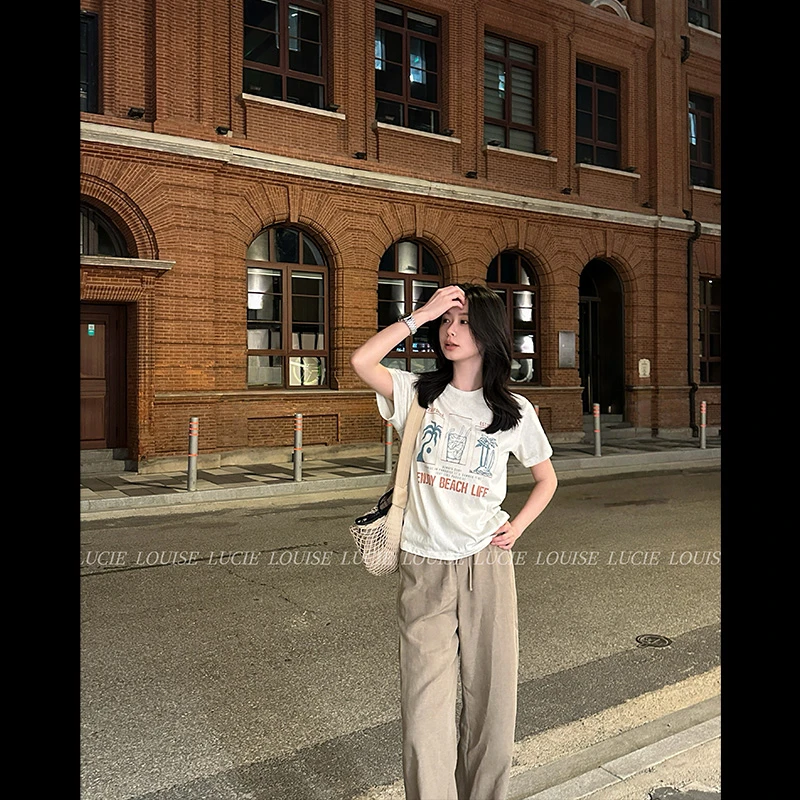 LUCIE LOUISE 夏日汽水·RL高支棉纯色休闲百搭印花字母T恤LL0112