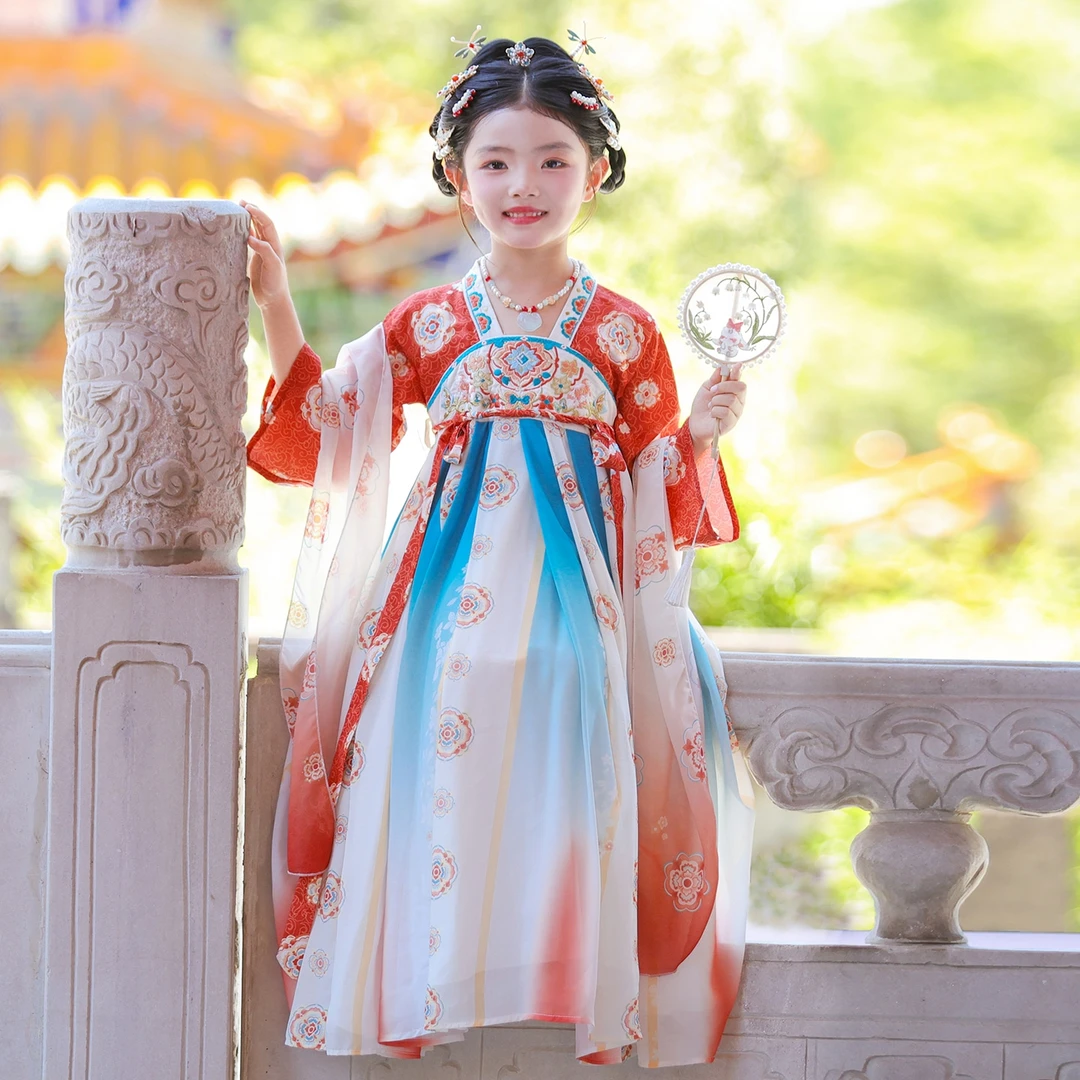 SL3340汉服女童秋季2025新款古风连衣裙小女孩国风唐装儿童裙子