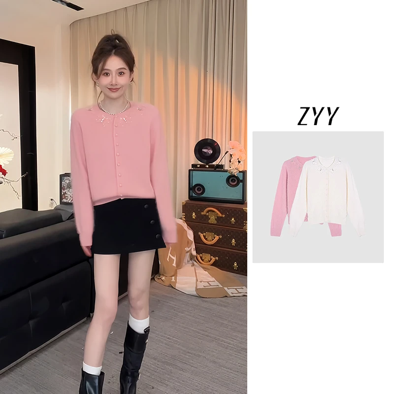 ZYY【凛冬恋歌】2025/S拉毛圆领百搭重工毛衣开衫X25DMY05324