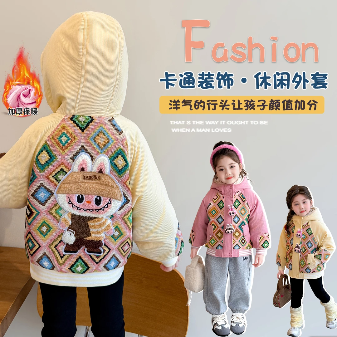 女童灯芯绒棉衣韩版冬季潮儿童棉袄女宝宝卡通加厚棉服外套秋冬装