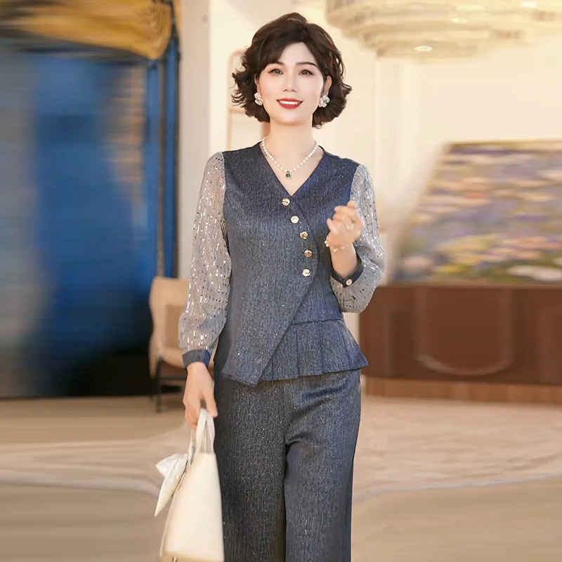 中年妈妈春装时尚套装2025新款洋气中老年女装春秋休闲时尚套装