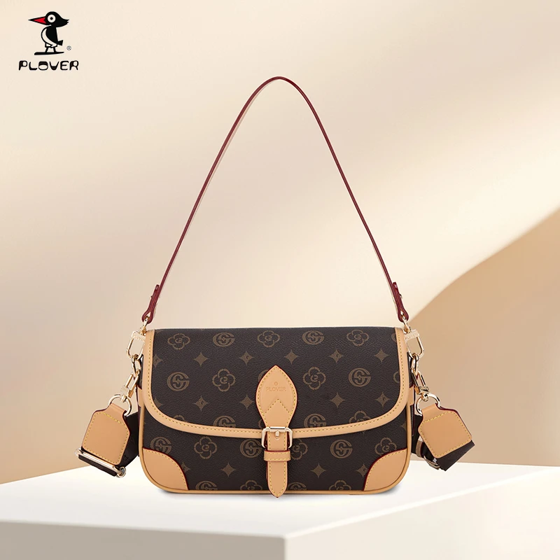 PLOVER夏季新款法棍包单肩时尚女包百搭气质印花斜挎包通勤腋下包