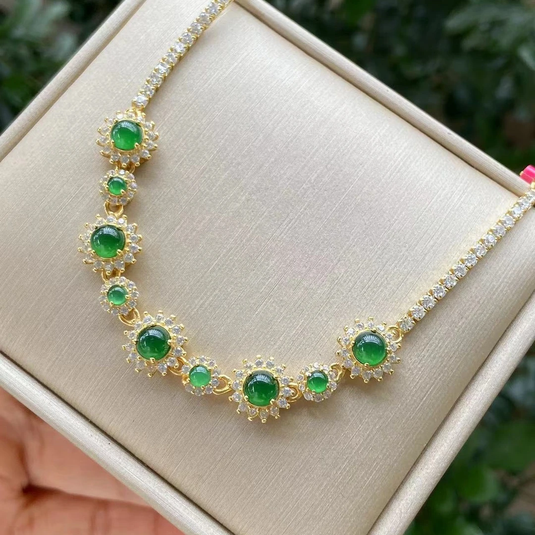 A货冰种阳绿翡翠手链S925银镶精致百搭适合日常佩戴裸石5mm3mm