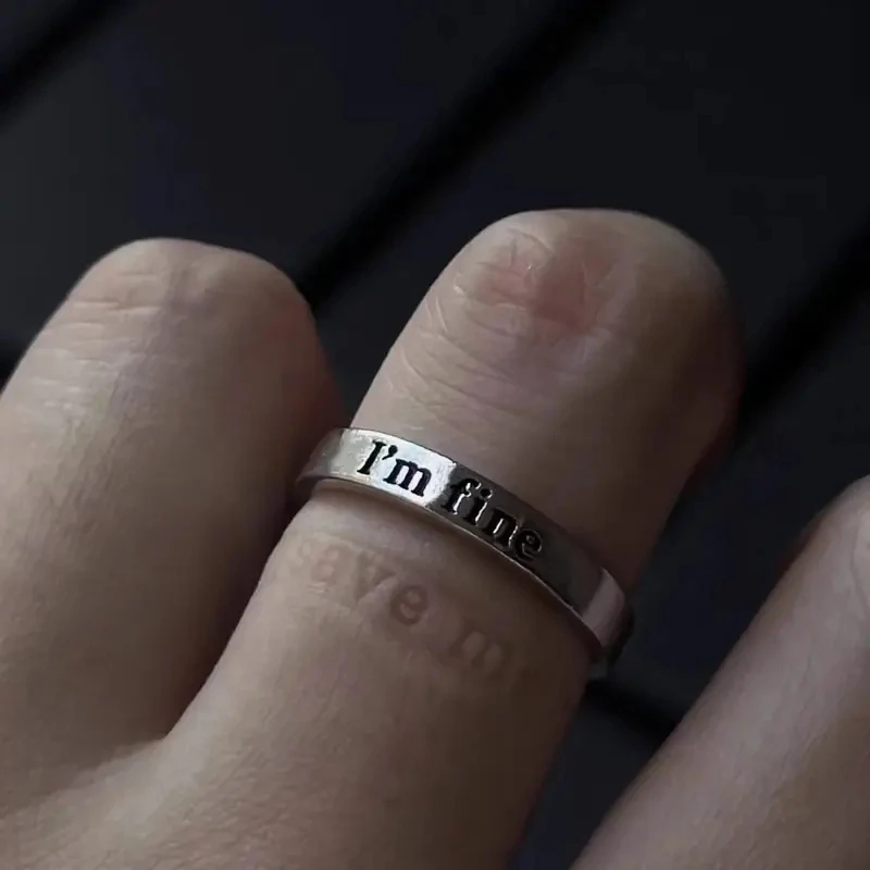 合金戒指【救赎】戒指Im fine save me冷淡风时尚男女小众情侣对戒