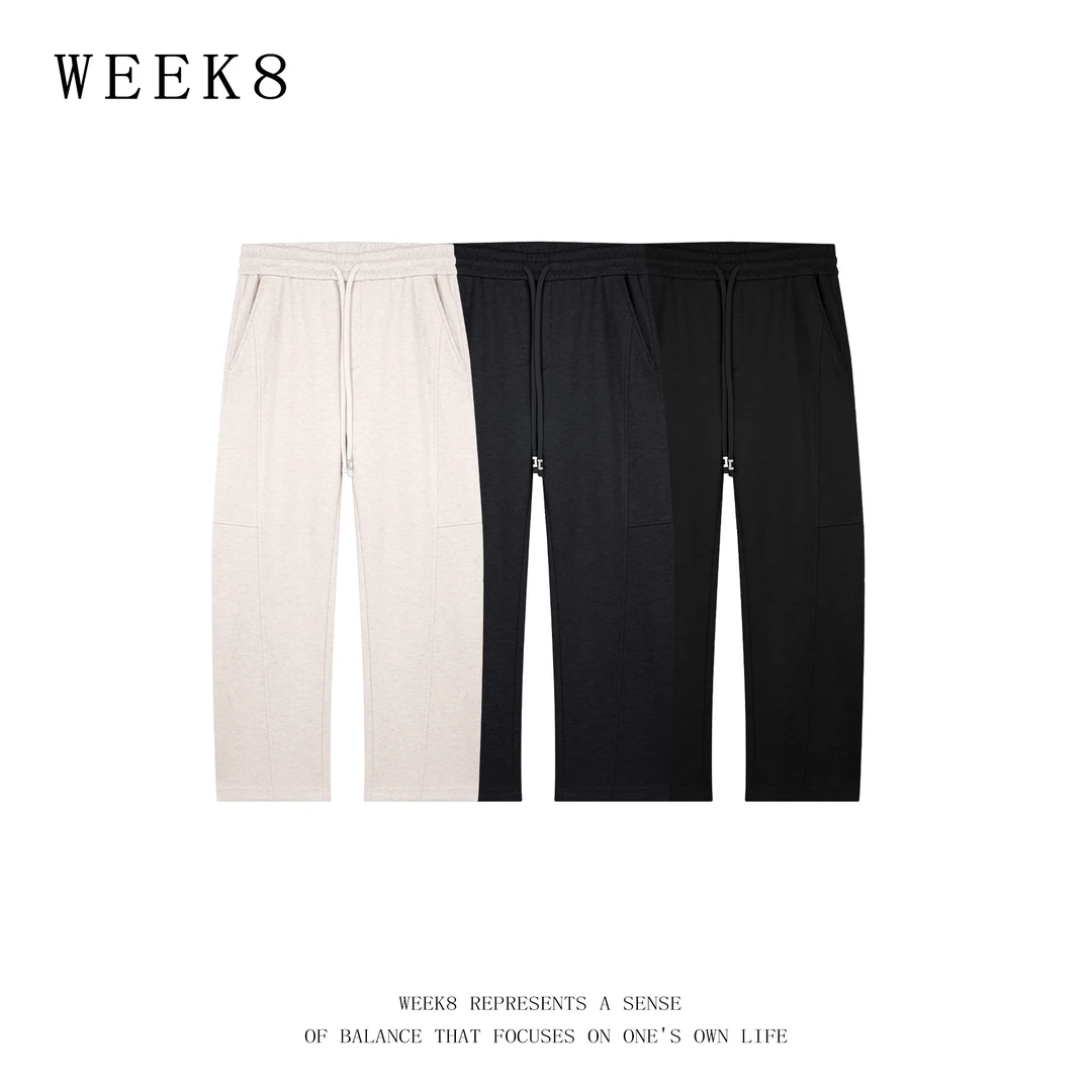 【WEEK8】加厚休闲弯刀裤直筒cleanfit情侣纯色松紧裤男装男裤子