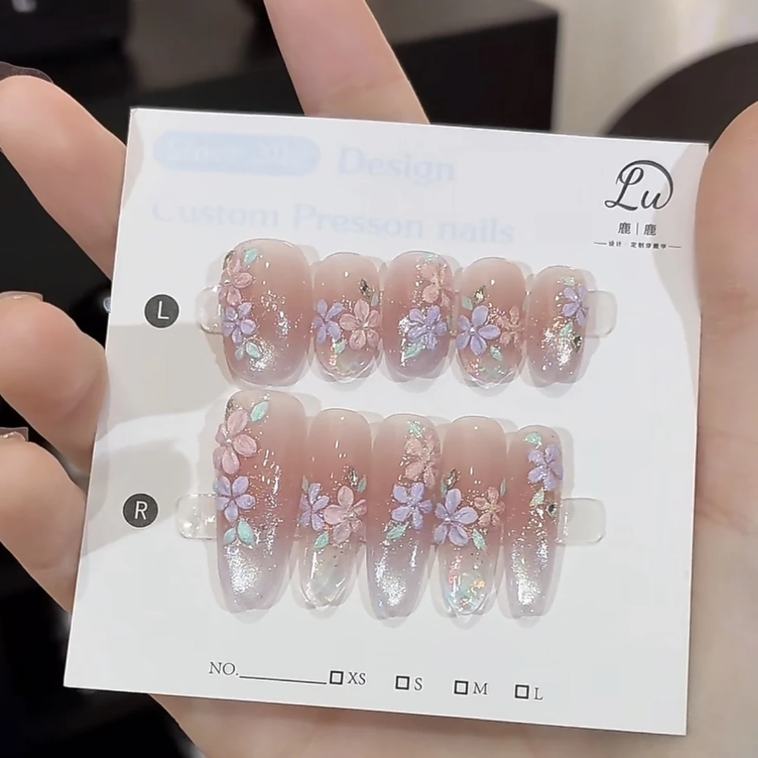 【春日繁花-纯手绘】鹿鹿家-纯手工穿戴甲手雕手绘花浮雕油画风X