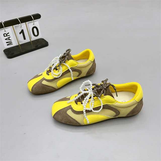 真皮女鞋2025春新款复古内增高德训鞋珍珠系带百搭阿甘鞋休闲鞋女