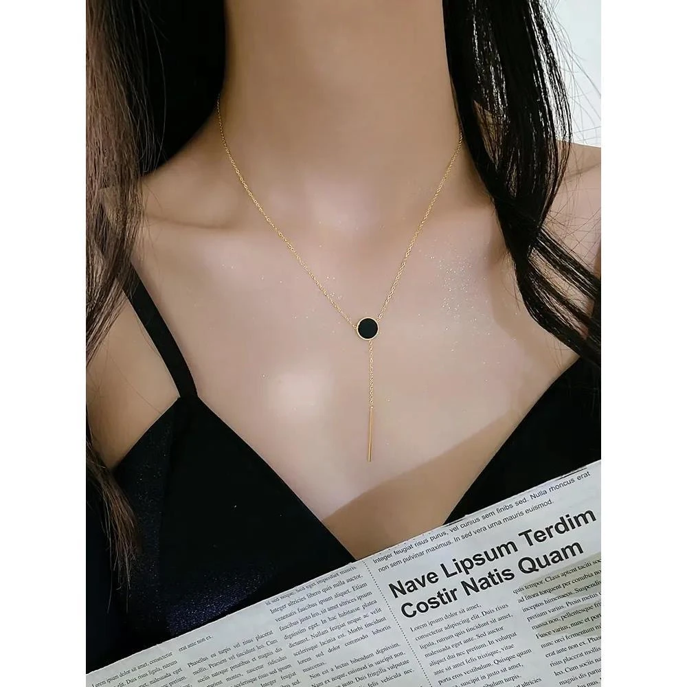 钛钢项链 【不掉色太钢项链】 新款轻奢小众锁骨链高级感黑色毛衣链