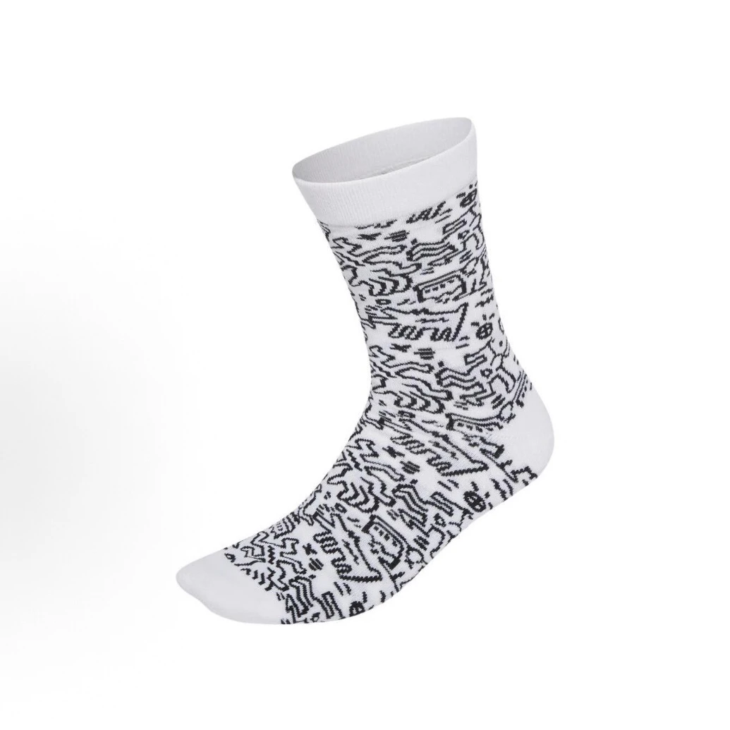 adidas 3双 凯斯哈林联名涂鸦中筒袜 三双装男女款 白色HC7209