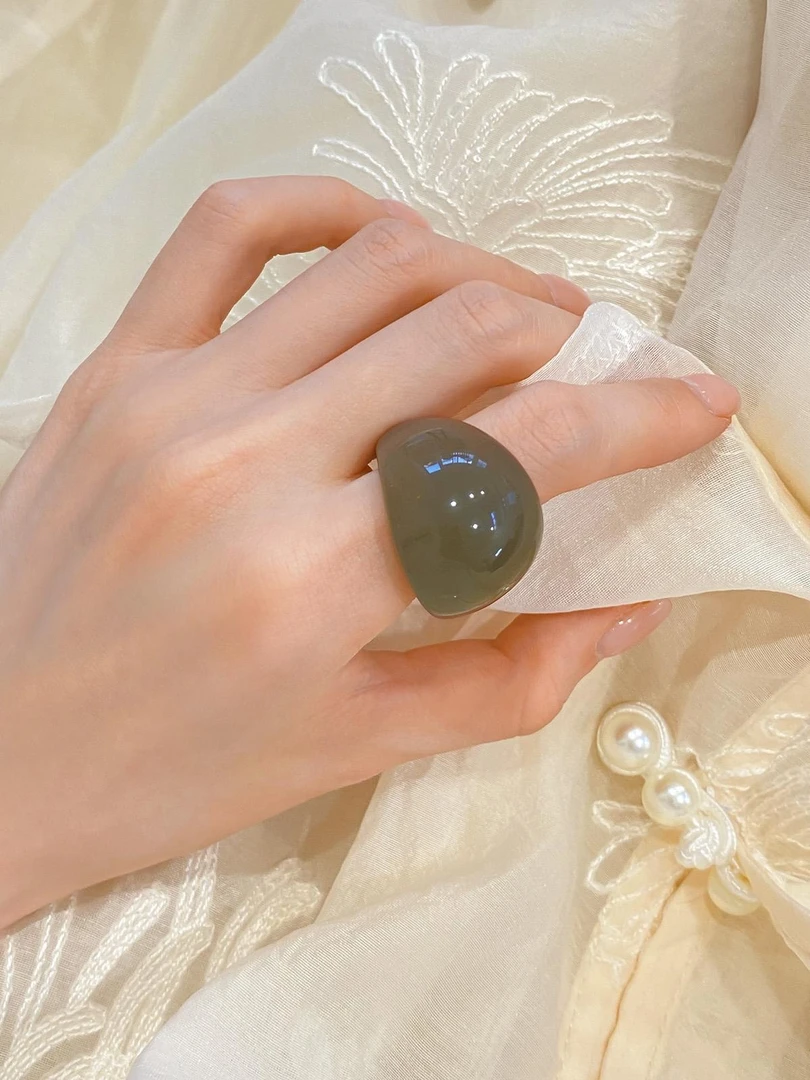 非金属树脂戒指 高级戒指复古简约女小众食指戒百搭设计时髦指环