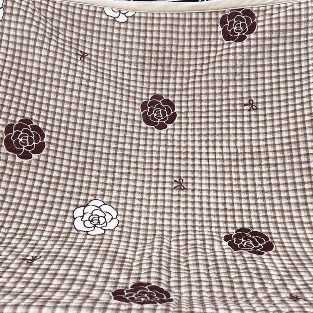 棉棉棉咖色山茶花床盖