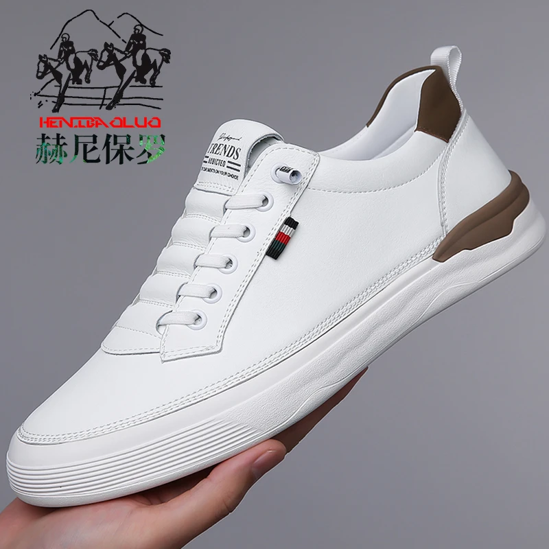 男士休闲鞋商务皮鞋板鞋软皮透气男鞋一脚蹬小白鞋男款夏季百搭鞋
